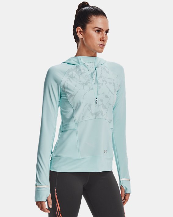 Women's UA OutRun The Cold Hooded ½ Zip, Blue, pdpMainDesktop image number 0